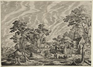 右側のシャトーのある風景、1630年。 作： Hieronymus Cock