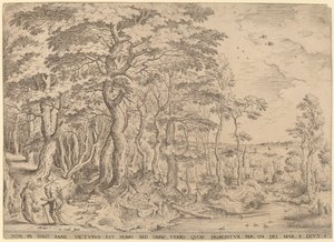 キリストの誘惑のある風景 作： Hieronymus Cock after Pieter Bruegel the Elder