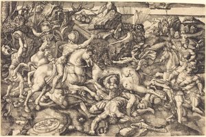 騎兵と歩兵の戦闘 作： Hieronymus Hopfer after Raphael