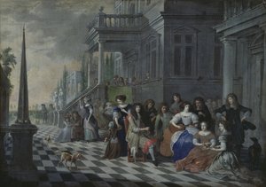 宮殿の前で音楽を作るキャラクター、1672 作： Hieronymus Janssens