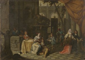 テラスのエレガントな会社、1669年 作： Hieronymus Janssens