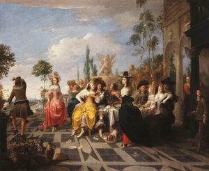 放蕩息子の寓話-放蕩息子が彼の愛国を散逸させる 作： Hieronymus Janssens