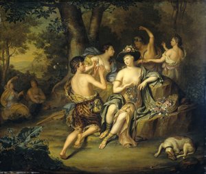 風景の中の羊飼いと羊飼い アマリリスによるミルティロの戴冠式 作： Hieronymus van der Mij
