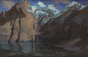 アルプスの夜想曲（油彩・キャンバス 作： Hilda Marion Hechle