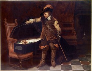 「チャールズ1世スチュアートの棺の前のオリバー・クロムウェル」（1649年）。 オリバー クロムウェル (1599-1658) は、1649 年 2 月 9 日に有罪判決を受け、斬首されるイングランド王の裁判を課します。 ポール ドラローシュ (1797-1856) による絵画