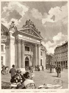 1889年、パリの証券取引所。M.ベルトーによる図面 作： Hippolyte Berteaux