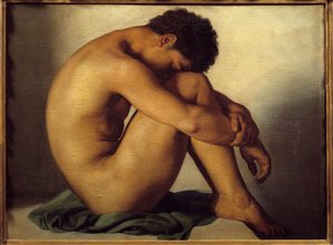 裸の青年の習作 ヒポリット・フランドル（1809-1864）の絵 作： Hippolyte Flandrin