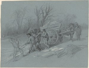 水辺で氷を集める労働者 作： Hippolyte Lalaisse