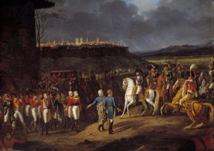 スペインのキャンペーン。"皇帝ナポレオン1世は、1809年1月、スペインのアストルガでイギリス人捕虜を紹介され、特別な扱いを受けるように命じた" 詳細イポリット・ルコント(1781-1857)による絵画 1810 Sun.1,13x1,52メートル 作： Hippolyte Lecomte