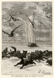そして時には、ルイによって彫刻されたジュールヴェルヌ（1828-1905）による1八十七日の世界一周からのプレーリーオオカミのパック、1873