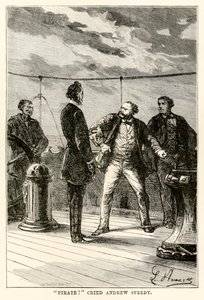 海賊！アンドリュー・スピーディは、ルイ・デュモン（b.1822）1873によって刻まれたジュール・ヴェルヌ（1828-1905）によって80日間で世界中から叫んだ 作： Hippolyte Leon after Benett