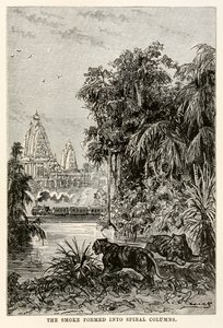 煙はらせん状の柱になり、ジュールヴェルヌ（1828〜1905）、1873年 作： Hippolyte Leon after Benett