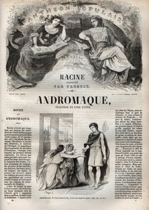 ジャン・ラシーヌの作品集」に掲載されている版画で、ポーケが絵を描き、エミール・ド・ラ・ベドリエールが告知をしている - 1851年