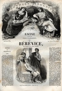 ジャン・ラシーヌの作品集」に掲載されている彫刻で、ポーケが絵を描き、エミール・ド・ラ・ベドリエールが告知をしている - 1851年