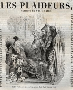 Les Plaideurs」（1668年）全3幕の喜劇 - ポーケが絵を描き、エミール・ド・ラ・ベドリエールが告知した「ジャン・ラシーヌ作品集」に掲載された版画 - 1851年