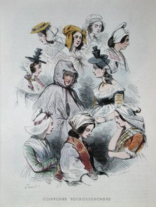 ブルゴーニュ地方の農民の頭飾り（「Les Francais peints par eux-memes」より 作： Hippolyte Louis and Polydore Pauquet