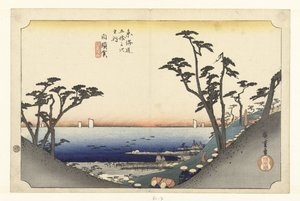 Shirasuka, bergafwaarts Shirasuka, shiomisaka no zu (title on object) De 53 stations van de Tokaido (series title) Tokaido gojusan tsugi no uchi (series title on object) 作： Hiroshige (I) , Utagawa