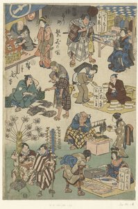 浄瑠璃通り夜市の屋台7軒 浄瑠璃通り繁栄のイメージ（連載タイトル） 浄瑠璃町版画の図 作： Hiroshige (I) , Utagawa
