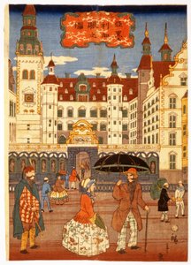 イラストレイテッド・ロンドン・ニュース、パブからのアメリカン・ライフの眺め。 1860年。 作： Hiroshige Utagawa