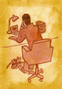 原稿を書く小説家、2016年、 作： Hiroyuki Izutsu