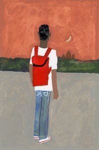 赤いバックパックを背負った旅人2016 作： Hiroyuki Izutsu