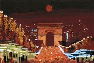 夜の凱旋門とシャンゼリゼ通り、2015年（紙にグワッシュ）