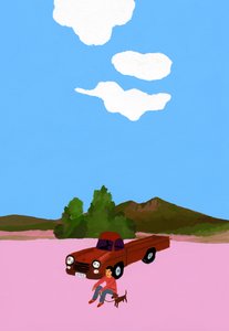 ピックアップトラックで犬と一緒にドライブ。 作： Hiroyuki Izutsu