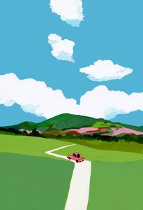 赤い車で草原を走る。 作： Hiroyuki Izutsu