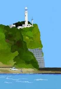 灯台と車と釣り 作： Hiroyuki Izutsu