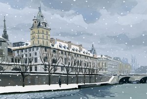 冬のセーヌ川、2015年（紙にグワッシュ） 作： Hiroyuki Izutsu