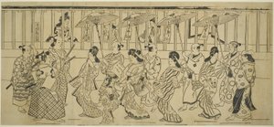 花魁行列 1690年頃（墨摺絵・掛物横絵） 作： Hishikawa Moronobu