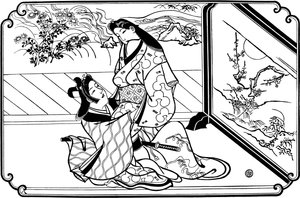 スクリーンの裏側、1680年代。 作： Hishikawa Moronobu