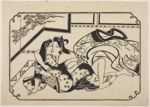いちゃつく恋人、c.1673-81（木版画）