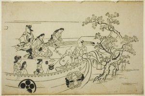「上野の花見の亭」より 紋付花見会 作： Hishikawa Moronobu