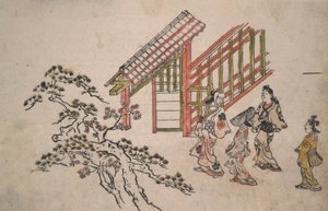 新吉原門付近 作： Hishikawa Moronobu