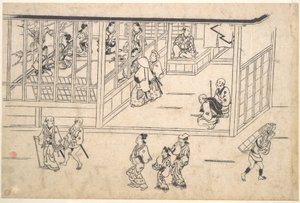 吉原の街路風景 作： 菱川師宣