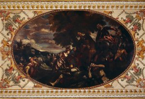 ロンドンのチズウィック ハウスのギャラリーの天井画「スクタリの防衛」 作： Historic England Staff Photographer