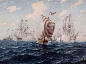 大西洋を横断したバイキング船がシカゴに到着 作： Hjalmar Johansen