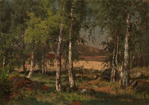 白樺林とライ麦畑のある風景 作： ハルマル・ミュンスターヒェルム