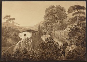 水車小屋のあるイタリアの風景 作： Hélène Boutourlin