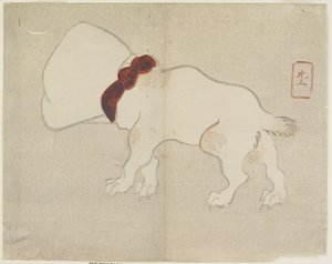 （頭の上にバッグがある犬）、c。 1830 作： Hogyoku