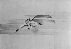 鶴と太陽、19世紀。 作： Hokusai School.