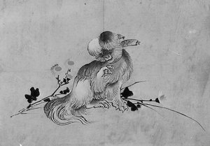 19世紀のペキニーズ。 作： Hokusai School.