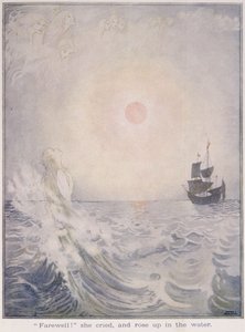ハンス・クリスチャン・アンデルセン（1805-75）による「おとぎ話」の版の「リトル・マーメイド」からの別れ、彼女は泣き、水に昇った（1805-75）1920（紙に水彩） 作： Honor Charlotte Appleton