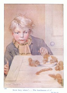 7人の毛むくじゃらの幼児、エレノア・タイレル作「リスの詳細」のイラスト、1915年頃（カラーリソ） 作： Honor Charlotte Appleton