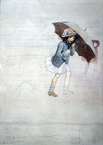 雨 (紙にボディカラーと鉛筆で水彩)