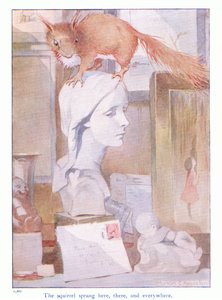 リスはここ、あちらこちら、いたるところに飛び出しました。1915 年頃のエレノア タイレル作「リスについての詳細」のイラスト（カラー リソ） 作： Honor Charlotte Appleton