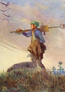 "労働に疲れた耕作者は労働から離れる"（カラーリトグラフ） 作： Honor Charlotte Appleton