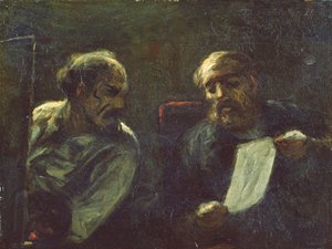 スタジオでの議論、1852-55 作： Honoré Daumier