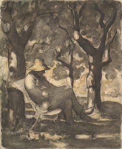 A Man Reading in a Garden recto..., ca. 1865年。